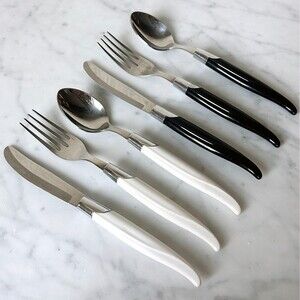 Vintage Robinson Hollow Ground Stainless Steel Silverware Flatware Bk/Wht Handle